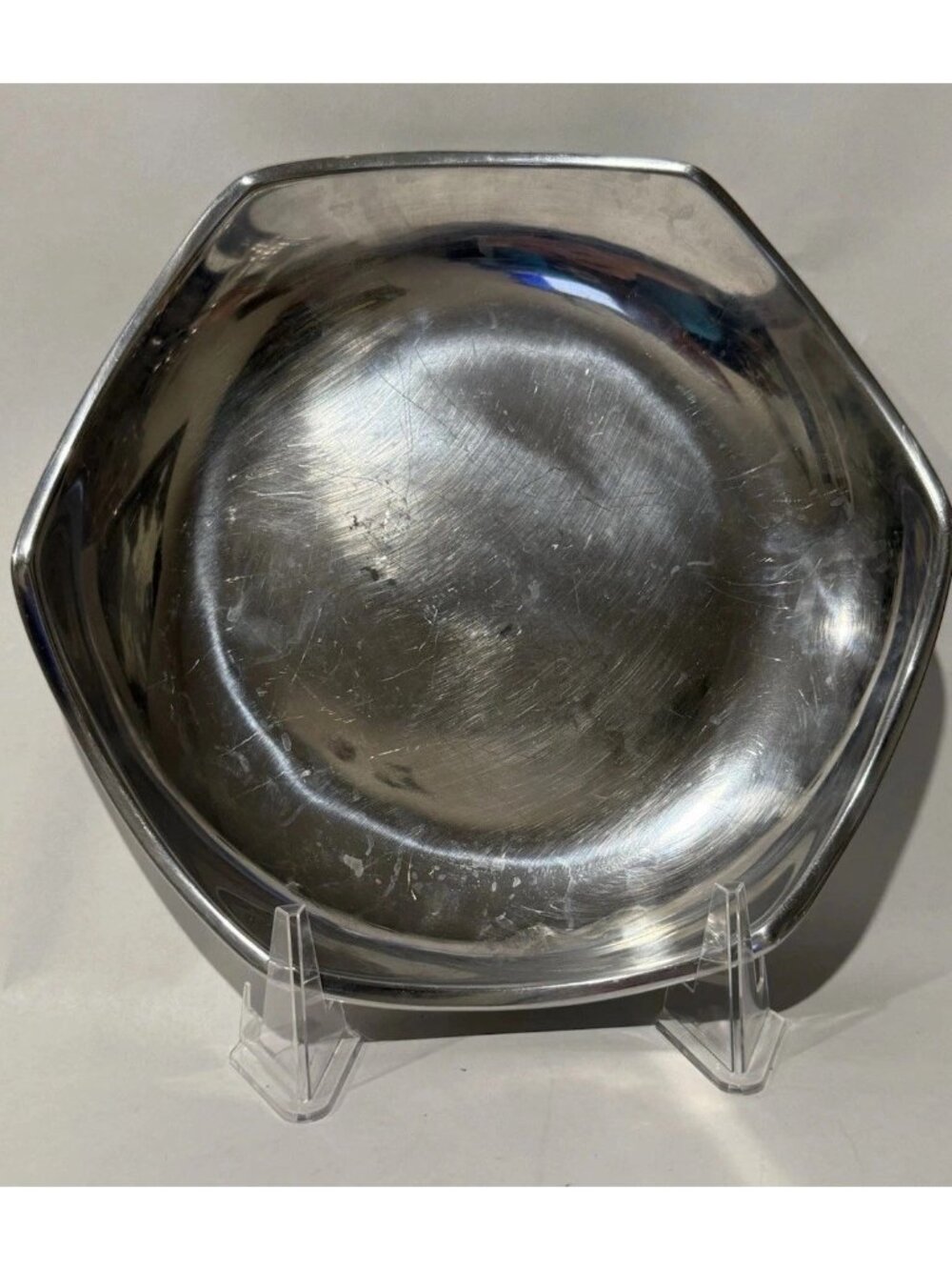Vintage Nambe 533G Hexagon Metal Platter Bowl 11 Inch Silver Tone
